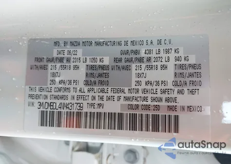 2022 Mazda Cx-30 Premium z USA, uszkodzony, nr VIN 3MVDMBDL4NM431739